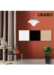 UBARO EU AC100-240V Tempered Black White Crystal Glass Touch Switch Tablet Wall Light Sensor Button 1/2/3 Gang 10A Led Indicator