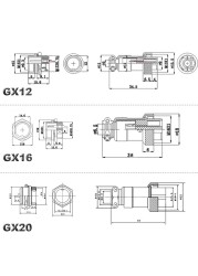 3/5 Sets GX12 GX16 GX20 Air Connector Male + Female 2 3 4 5 6 7 8 9 10 12 Cores 12/16/20mm Circular Aviation Socket Plug Connector