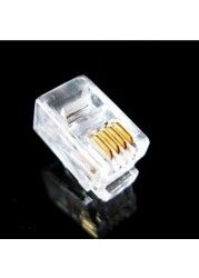 100pcs/lot RJ11 4P4C New Crystal Head Modular Plug Gold Plated Network Connector Wholesale