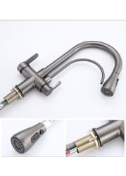 Hot Cold Touch Pull Out Kitchen Faucet Newly Brass Gray Pull Down Kitchen Mixer Tap Dual Handle Sensor Touch Filter Kitchen Faucet