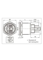 25mm 6V 12V 24V 220V Blue Ring LED Light Momentary/Lock Push Button Switch DPST Metal Industrial Boat Car DIY Switch