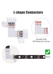 101pcs 4 Pin 10mm Connector Terminal Splice L T I Shape for RGB 5050 LED Strip Jumper Wire Connector Adapter Accessories Kit