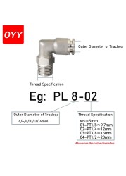 10pcs PL Series 304 Stainless Steel Trachea Quick Connector Plug Threaded Elbow Pneumatic Fittings PL8-02/4-M5/6-01/10-03