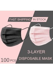 In Stock 10/100pcs Disposable Nonwoven Face Mask 3 Layers Anti Dust Respirator Mask With Elastic Ear Band For Adults