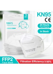 5-200pcs KN95 Face Mask 5 Layer Filter Dust Port PM2.5 mascarillas FFP2 Nonwoven Health Protective N95 Mask Fast Delivery