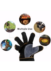 KIMYUAN - Heat Resistant Welding Gloves, 016/017L, Ideal for Cooking, Baking, Stovetop, Animal Handling, BBQ, Black-Grey, 14/16 inch