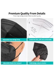 10-200pcs FFP2 Mascarillas FFP2 Negras FPP2 Masks 5 Layers Adult Reusable Black KN95 Maske Protective Face Mask FFP2MASK CE FPP3