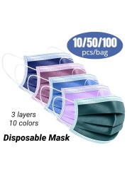 Adult Disposable Colorful Face Masks 3 Ply Mascarillas Quiurgicas Gay Anti Dust Non-woven Protection Mask Masque Noir