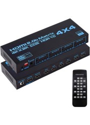 HDMI-compatible Matrix Switch 4x4, 4K Matrix Switcher Splitter 4 in 4 Out-of-Box with EDID Extractor and IR Remote Control