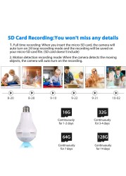 Panoramic Light Bulb Mini Camera HD 960P 360 Degree Fisheye WiFi Wireless CCTV LED Hidden Light Lamp IP P2P Home Security Cam