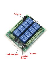 433MHz تيار مستمر 24V 8 قناة التتابع وحدة لاسلكية RF التحكم عن بعد التبديل الارسال + المتلقي