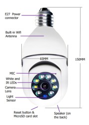 2022 1080 E27 Bulb Surveillance Camera Night Vision Full Color Automatic Human Tracking Zoom Indoor Video Security Protection