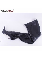 Wonderham New 16cm Ultra-thin Metal Heel Extreme High Heels Matte Leather Sexy Wonder Girls Nightclub Lace Up Over the Knee Boots