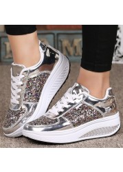 Women Casual Glitter Shoes Mesh Flat Shoes Ladies Sequins Vulcanized Shoes Lace Up Sneakers Outdoor Running Shoes 2021