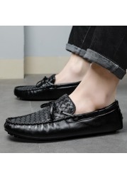 Men Casual Shoes Brand 2020 Genuine Leather Mens Loafers Moccasins Comfortable Breathable Slip On Driving Shoes Black