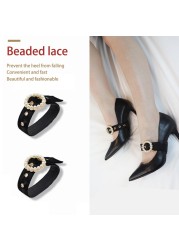 1 Pair Elastic Band Shoelaces For High Heel Shoes Women Shoelace Pearl Straps Shoe Accessories