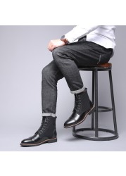 ZYYZYM Autumn Winter Men's Leather Shoes High Quality Cool Motorcycle Boots Size 38-48