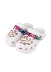 28pcs/lot Shoe Charms Designer Croc Charms Rhinestone Girl Gift Glow Clog Decaration Rainbow Metal Love Accessories Croc Jibz