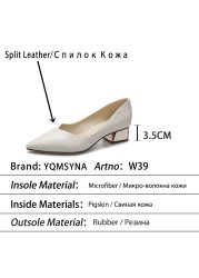 YQMSYNA Women Shoes Casual Pumps Fashion Pointed Toe Metal Beading Square Heel Pumps Street Style Slip On High Heel Shoes W39