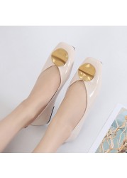 Women's Ballerina Shoes, Square Toe Flats Ballerina Flats, Shiny Leather Loafers, Fashionable, Spring 2021