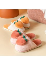 Slippers for Home Peach Chinelos Women Flip Flops Cartoon Fur Winter Warm Non-slip Floor Kawaii Shoes