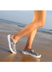 2020 summer women beach slippers blue and white print breathable mesh shoe for lip flops massage slippers plus size 41