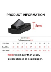 Rimocy Black PU Leather Platform Slippers Women Plus Size 43 Thick Soled Sandals Woman 2022 Summer Non-slip Slides Female Shoes