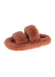 2021 Winter Keep Warm Women Fur Furry Slippers for Home Fluffy Soft Indoor Slides Thick Flats Heel Non-slip Indoor House Shoes