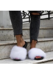 Women Fox Shoes Fur Slippers Real Fox Fur Slides Home Furry Flat Sandals Female Cute Wholesale House Shoes Woman Luxury Brand Ho