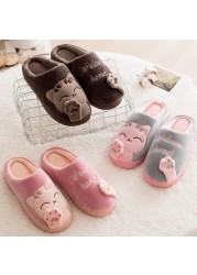 Winter Women Slippers Cartoon Lucky Cat Shoes Fluffy Plush Warm Non-slip Cotton Slippers Home Indoor Couple Fashion Shoes Female