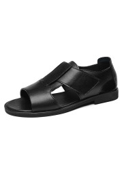 High Quality Breathable Leather Men Sandals Summer Shoes Beach Shoes Casual Style Black Brown Plus Size