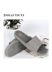 ISSACOCO الرجال شقة داخلي نِعال تدليك الرجال المنزل عدم الانزلاق نِعال تدليك Zapatos Hombre شاطئ الوجه يتخبط الرجال الشرائح