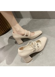 Rimocy Thick High Heels Mary Jane Shoes For Women Fashion Double Buckle Strap Pumps Woman Spring Summer New Patent Leather Shoes