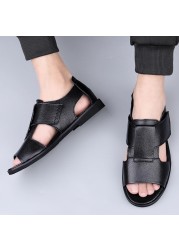 Summer Men's Genuine Leather Sandals New Design Fashion Casual Black Slip On Leather Sandals Man Sandals Men Flats