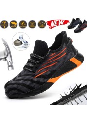 Oversized men work boots crush-proof and stabbing steel work shoes lightweight breathable women's sports shoes hiking shoes