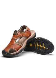 Classic Men Sandals Summer Soft Comfortable Men Sandalias Split Leather Sandals Plus Size Soft Outdoor Men Roman Sandals