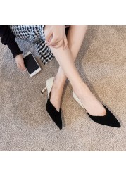 krazing bowl big size 43 sheep suede pointed toe shallow mixed color stiletto high heels wedding dating 2022 women shallow pumps