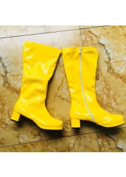 REAVE CAT Autumn Sweet Knee-Length Boots Round Heel Square Toe Zipper Plus Size 33-46 Yellow Green Purple Orange