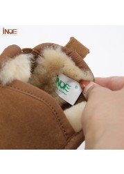 INOE Real Sheepskin Suede Men Sheep Wool Fur Lined Winter Short Ankle Snow Boots With Zipper Keep Warm Waterproof Boots