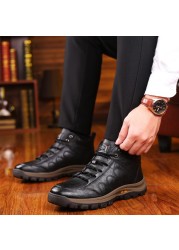 Ytween men leather boots wool fur thick composite sole winter shoes men cowhide designer outdoor ankle boots for man