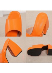 Platform Slippers Women's Sexy Square Toe High Heel Sandals Size 43 zapatos de mujer Orange Yellow Blue Black Women Shoes 20221