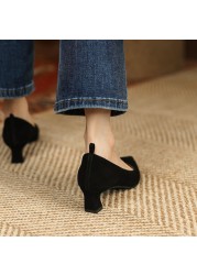 New Spring/Autumn Women Shoes Pointed Toe Suede Sheep Leather Women Shoes French Retro Women Shoes Female High Heels Shoes