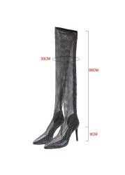 rhinestone over the knee bling summer female sexy thigh high heels crystal sock long boots mesh shoes for women 2021 diamond pump