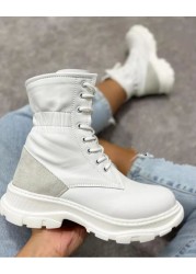 Women's Boots Fashion Leather High Top Women Martin Boots Chunky Ankle Boots Platform Shoes Plus Size zapatos de mujer 2021