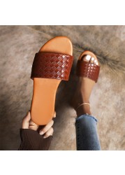 Zapatos Planos De Mujer 2022 Summe Women Flat Slippers Classic Round Head Knitting Outdoor Leisure Femme