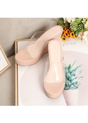 TST TB Transparent Wedges Slides Women High Heel Slipper Sandals Casual Out Door Peep Toe Comfortable Pumps Shoes Female