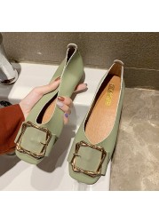 Spring Korean Women's Shoes Fashion Metal Square Buckle Design Luxury Outdoor Leisure Breathable Pumps Soft Elegant Flat Shoes