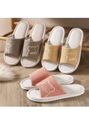 Women Indoor Linen Slippers Floor Couple Bedroom Shoes Ladies Summer Cute Cartoon Open Toes Non-slip Flip Flops Zapatillas Mujer