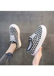 Spring New Color Matching Plaid Design Fashion Shallow Mouth Breathable Outdoor Casual Rubber Platform Non-slip Canvas Shoes