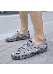 2022 New Summer Men's Mesh Sandals Outdoor Casual Rome Sandals Genuine Leather Men Beach Sandals Non Slip Sneakers Big Size